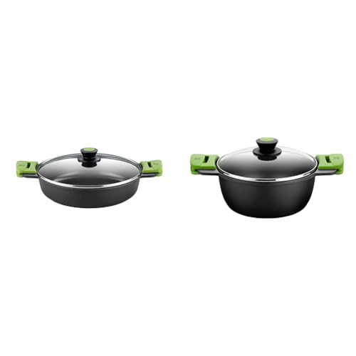 BRA Prior - Cacerola de Cocina, 28 cm de Diámetro, De Aluminio Fundido y Antiadherente & PRIOR - Cacerola alta con tapa de cristal y asas de silicona extraíbles, 20 cm