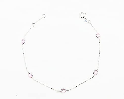 PULSEIRA FEMININA COM PEDRAS ZIRCONIA COLOR - PRATA 925 - ROSA CLARO