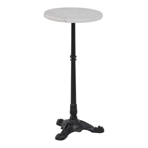 habeig Bistrotisch mit Marmorplatte #160, 30 cm Durchmesser, 60 cm Höhe, Weiß/Schwarz, Metallgestell mit Vintage-Fuß