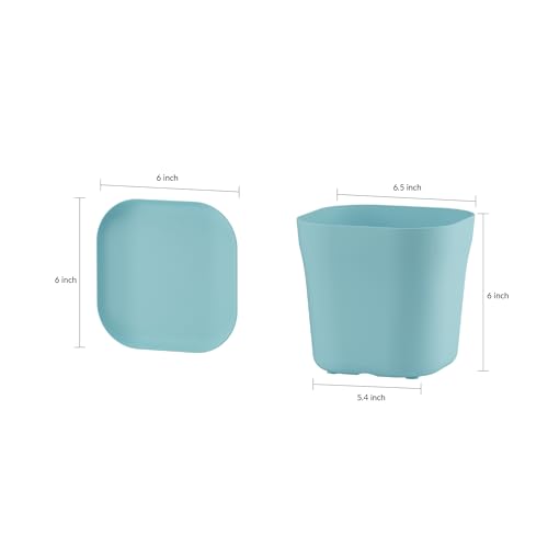 Image of StyleX Store Pack of 3 Square Plastic Flower Pot with Tray | Modern Indoor Outdoor Planter for Home Balcony Garden Office | Durable Lightweight Planter Pot | 6 Inch, Blue
