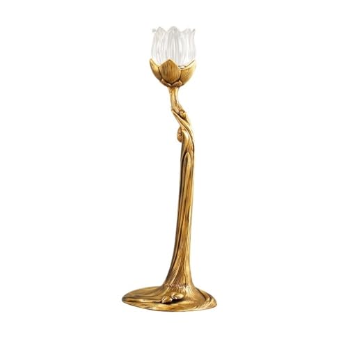 Portavelas decorativo de latón y cristal para decoración del hogar (pequeño)