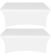 Palonu 2 Pcs Spandex Table Covers 8 Foot White Stretch Rectangular Tablecloths - 8 FT Universal F...