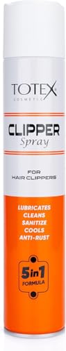 Totex Professional Hair Clipper Spray, 5-in-1 Formula, Orange White, 400ml, Lubricates Cleans Sanitizes Cools, Anti-Rust Protection