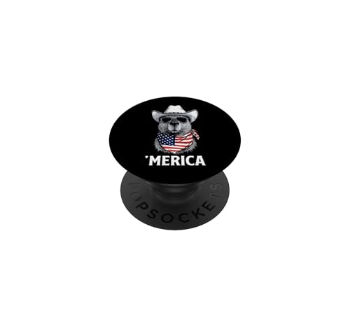 Capybara American Flag Bandana Cowboy Hat Cool Sunglasses PopSockets Adhesive PopGrip