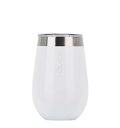 Reduce Wine Tumbler With Lid, 12oz - Stainless Steel Stemless Wine Tumbler - Enjoy Your Wine at the Perfect Temperature - Perfect Outdoor Wine Glasses, Makes a Great Gift - White Gloss