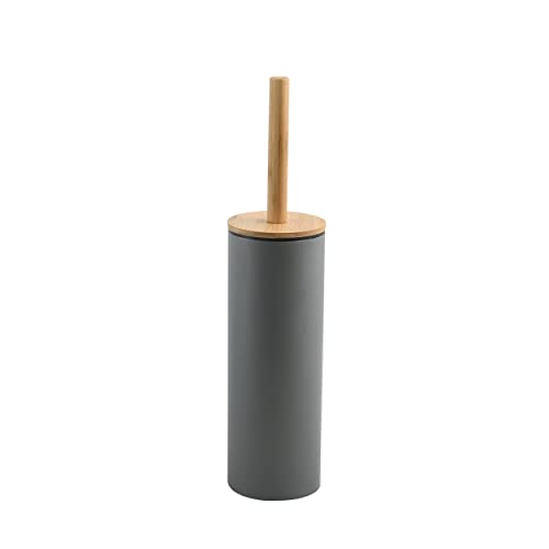 Spirella WC Bürste Klobürste Toilettenbürste „Adonis“ mit hygienischem Behälter Bambus Deckel und Silikon Bürstenkopf Anthrazit, Stahl, Grey, 9x39cm