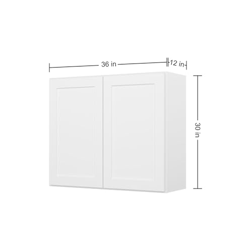 Image of Furinno Shaker Wall Kitchen Cabinet 2 Doors-2 Shelves, Ready to Assemble, 12 D x 36 W x 30 H, White