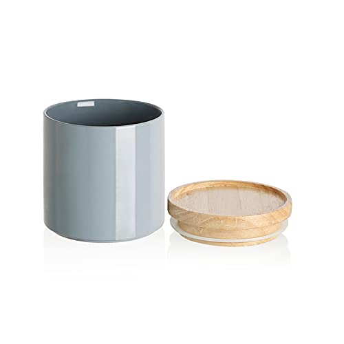 Sweejar Kitchen Canisters Ceramic Food Storage Jar, Stackable Containers with Airtight Seal Wooden Lid for Serving Coffee Bean, Flour, Tea, Spice and More - 39 Fl Oz (Gray)