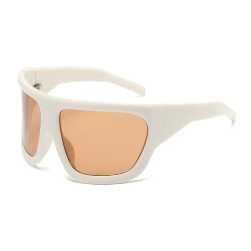 Lunettes de soleil UV400 à monture large beige et marron style punk sport