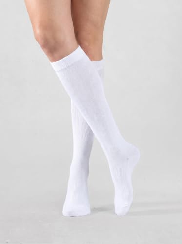 Image of COTTON DAY Women's Soft Combed Cotton Knee High Long Calf Dress Socks Seamless Toe Black White Gray Navy Blue Brown 3 Pack