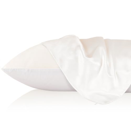 LILYSILK Taie d'oreiller Soie & Coton 1 Pièce Couvre-Oreiller Fermeture Eclair Invisible 19 Momme 40x60cm Ivoire