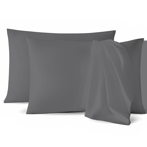 Micropuff King Size Pillow Protectors, Open End - 2 Pack - Soft and Breathable Hypoallergenic Pillow Cover. Pillowcase Protects Against Stains, Spills, and Perspiration. (Dark Grey- 20x40)