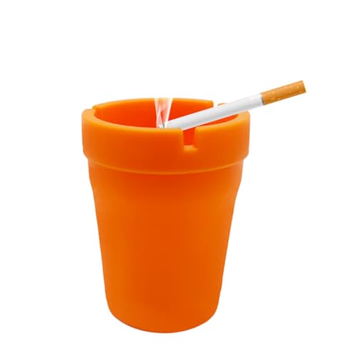 Image of Ohleats Car Ashtray, Smokeless Smellproof Windproof Self-Extinguishing Auto Ashtray, Portable Mini Vehicle Cigarette Trash Can Fits Most Cup Holder for Home Office, Car Accessories (Orange)