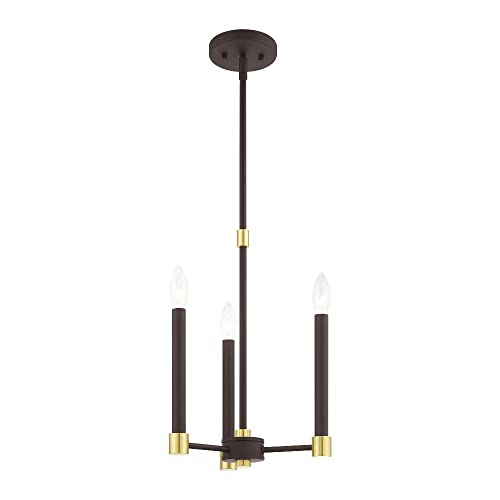Image of Livex Lighting 46883-07 3 Light Bronze Chandelier, Bronze w /Satin Brass Accents