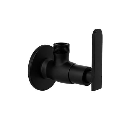 Image of New Ware Matte Black Brass Angle Valve Wall Mount Stop Cock with Flange for Bathroom Kitchen Wash Basin Health Faucet Tap Connector Rust Proof Heavy Duty Plumbing Fittings Premium Durable Design