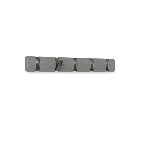 Umbra Flip 5-Hook Wall Mounted Coat Rack, Modern, Sleek, Space-Saving Coat Hanger With 5 Retractable Hooks To Hang Coats, Scarfs, Purses And More, Grey Pewter #TOP1