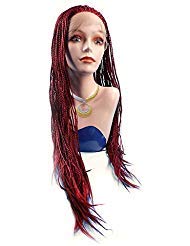 24" Micro Million Braids Lace Front Red Braided Wig for black women and girls