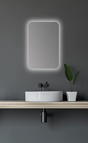 Talos Armario con Espejo para baño con iluminación, Ovalado, 40 x 60 cm, con Cuerpo de Aluminio, Color Negro Mate, Dos estantes de Cristal