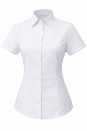 Camisa Camarera Mujer con Mangas Corta - Uniforme HOSTELERIA Mujer - S826B (FR/ES, Letras, M, L, Regular, Regular, Blanco -2)