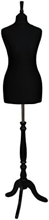 The Shopfitting Shop DELUXE Size 14/16 Female Dressmaking Dummy Tailors Bust Mannequin BLACK Jersey BLACK WOOD Tripod Stand