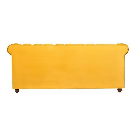 Image of Solid Wood Velvet Fabric L Shape Sofa Sofa for Living Room Button Tufted Sofa Chair for Home & Office (Left Aligned L-Shaped (3 Seater Yellow)