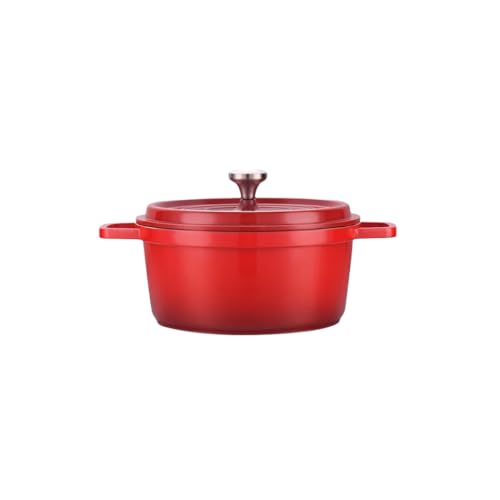 鍋 深型卓上鍋 スープを作る カレー鍋 ガス火対応 蓋付き 焦げ付きにくい お手入れ簡単 鍋料理 すき焼き鍋 煮物 、 割れない土鍋 取っ手付 (24cm,レッド)