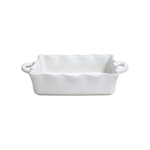 Casafina Ceramic 13.5" x 8.5" Rectangular Ruffled Baker - Cook & Host Collection, White | Oven & Dishwasher Safe Bakeware | Food Safe Glazing | Restaurant Quality Dinnerware Cover