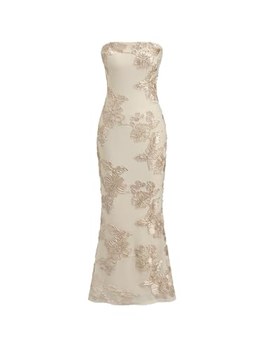 CIDER Maxi Dress Floral Mermaid Bandeau Middle Waist Jacquard Wedding Guest Formal Dress Evening Party