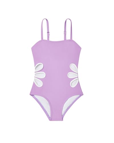Century Star Girls Swimsuit Bathing Suit Teen One Piece Swimsuits Adjustable Straps Cut Out Quick Dry Swimwear Purple 12-13 Years