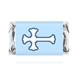 60 Blue Baptism Mini Candy Bar Wrapper, Miniatures Candy Bar Stickers Cross for Christening, Communion, Birthday or Baby Shower Decorations Theme, Made in USA,