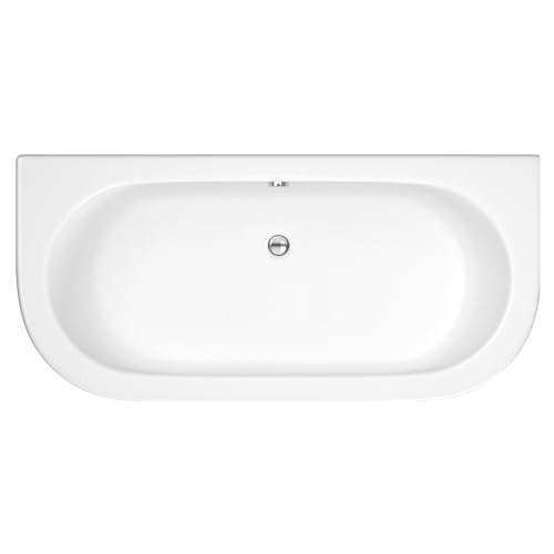 Image of Balterley 1700 x 750mm Oval Shower Bath with Legs & Panels, Back to Wall Double Ended Back to Wall Gloss White Soaking Shower Bath, Acrylic Baths, Adjustable Leg Set, Freestanding Bathtub (White)