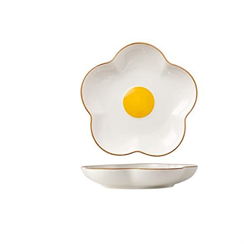 JINGYAN Plato de Comedor Cuenco de cerámica Irregular, Plato Huevo Chapado en Oro, vajilla Encantadora, Cocina, Cena para Ensalada, Utensilios Porcelana