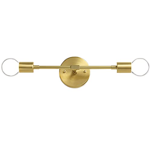 NC Lighting Brushed Brass Mid Century Modern Wall Sconce Light Wall Lamp, Mount 2-Light Minimalist Mirror Front Vanity Light Fixture for Bedroom, Bathroom,Living Room