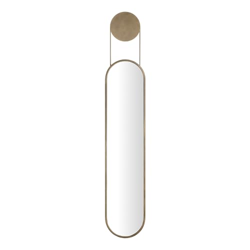 Danya B Mid-Century Modern Antique Brass Oval Hanging Decorative Wall Mirror Horizontal or Vertical Wall Mount