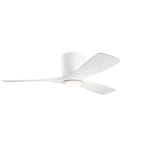 Image of Kichler Volos 48 inch Ceiling Fan With LED Light, Matte White, 300032MWH | Wall Control, Contemporary Indoor Fan, Low Profile Ceiling Fan with Light