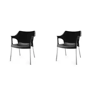 Nilkamal NS10SS Plastic Mid Back with Arm Chair | Chairs for Home| Dining Room| Bedroom| Kitchen| Living Room| Office - Outdoor - Garden | Dust Free |100% Polypropylene Stackable Chairs (Black)