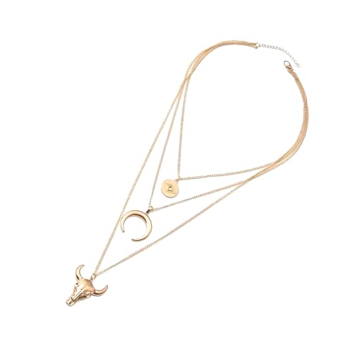 Women's Vintage Western Layered Necklaces Evil Eye Bull Head Crescent Moon Layered Necklace Boho Cowboy Cowgirl Geometric Pendant Chain Necklace Fashion Jewelry Gifts for Women