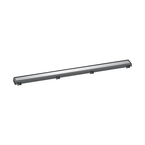 hansgrohe RainDrain Match Linear Tileable Shower Drain for 35 1/4\" Rough with Height Adjustable Frame in Chrome, Stainless Steel Rectangle Shower Floor Drain