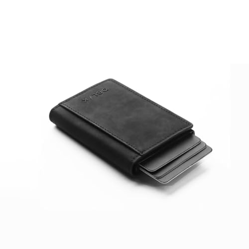 Image of OBLIK Men Premium Faux Suede Leather Essence Wallet Cardholder | Aluminium Quick Card Ejector | Upto 6 Cards and Folded Cash | Minimal Monogramming | (Black)
