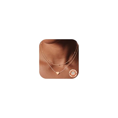 ORAZIO 2 Stück Kette Silber 925 Damen Halskette Herz Kette Rosegold Damen Halskette Silber Ketten 925 Gold Schmuck