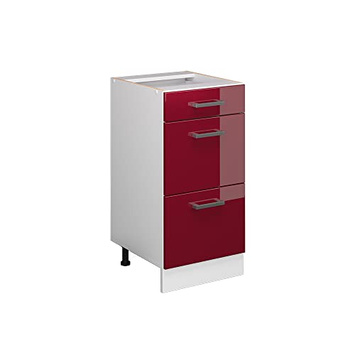 Vicco Meuble Cuisine R-Line, Rouge Brillant, 40cm avec tiroirs, sans PT, pour Une Combinaison Libre au Sein de systèmes de Cuisine modulaires