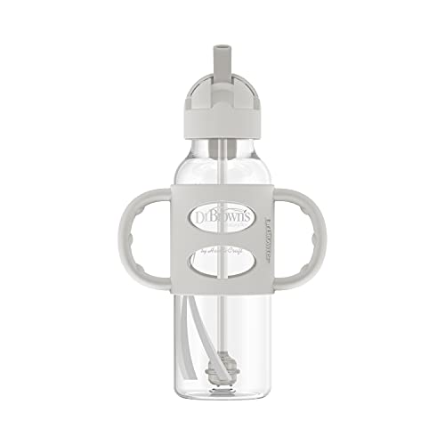 Dr. Brown's Narrow Sippy Straw Bottle with Handles, Gray & Green, 2-Pack - image 8