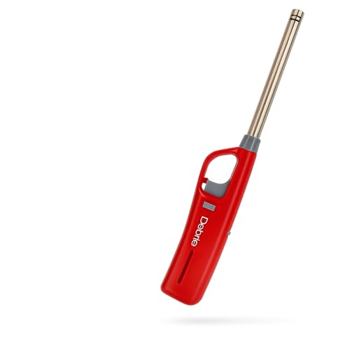 DEBIRE Gas Lighter for Kitchen, Candle Lighting, Refillable and Flame Adjustable Lighter for Gas Stove, Built-in Safety Lock, Multicolored Liter (Red-Blue, Pack of 2)