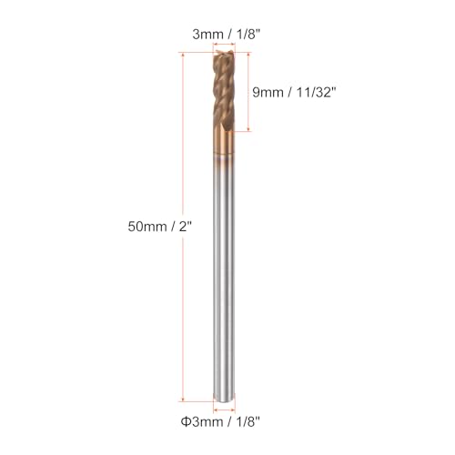 Image of HARFINGTON Micro Grain Carbide Square End Mill 1 /8 inch x 11 /32 inch (3mm x 9mm) Cut 1 /8 inch (3mm) Shank 2 inch (50mm) Length AlTiN Coated 4 Flutes Square Nose Cutter for Alloy Steel Hardened Steel