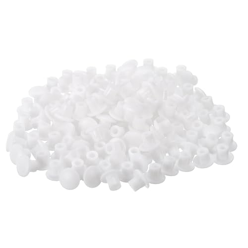 Image of uxcell 300Pcs Screw Hole Plugs, 5mm(3 /16 inch) Dia Plastic Snap in Shelf Button Flush Type Caps for Furniture Cabinet Cupboard, White