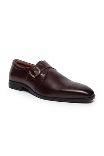 Image of Louis Philippe Men Premium Leather Breathable Lining Material Anti Slip with Heel TPR Sole Formal Monk Shoes