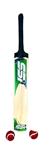 PSA Enterprise SSI Kashmiri Wollwo Fancy Designer Cricket Bat with 2 Tennis Boll [900Gm] Age Group -15+ Blade Made of Poplar Willow (Green Blue)