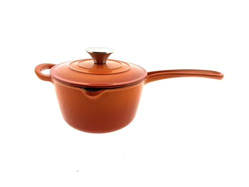 CROFTON Gusseisen-Topf mit Deckel Stielkasserolle 1,7 L, Dreifach Emailliert, Backofenfest bis 250°C (Orange)