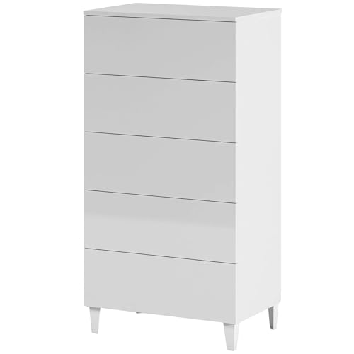 Habitdesign Cómoda 5 Cajones, 117x61x40 (AltoxAnchoxFondo-en cm), Sinfonier Dormitorio Color Blanco Brillo, Modelo Loft