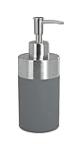 WENKO Seifenspender Creta, nachfüllbar, Spender aus grauem Kunststoff mit griffiger Soft-Touch Beschichtung, kombiniert mit satiniertem, rostfreiem Edelstahl, 300 ml Füllmenge, 8,2 x 17,6 x 7 cm